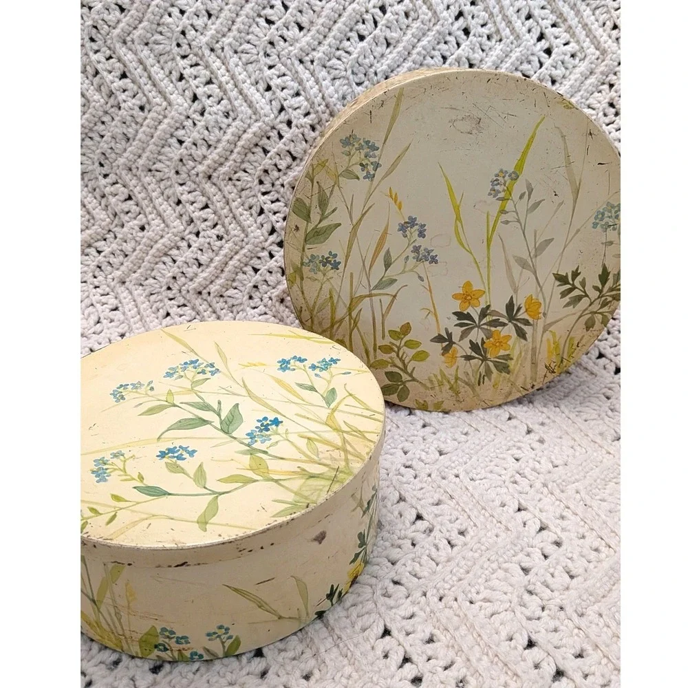 Vintage IRA Denmark Wildflower Nesting Tins Round Floral Decorative Storage